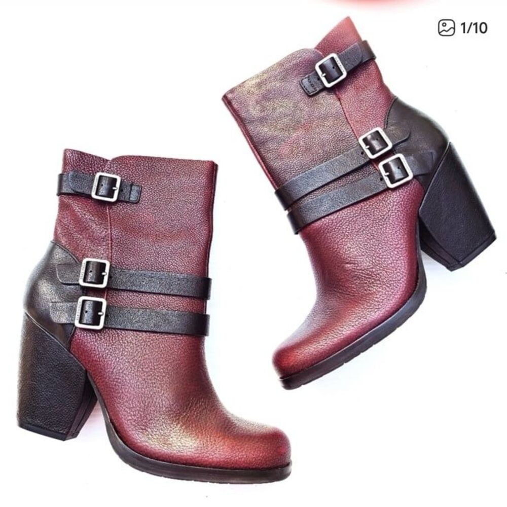 Kork-Ease Anki Campari Black Leather 3” Heel Ankle Boots Size 7